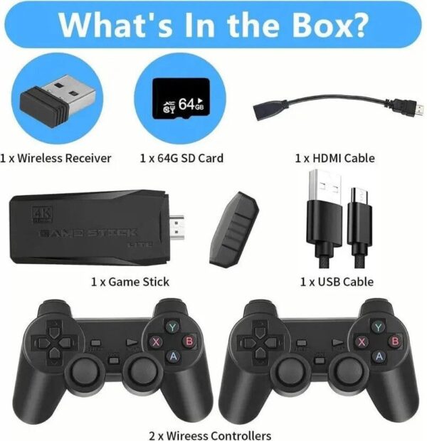 WORLD M8 Retro Game Stick Console 2.4G Dual Wireless Gamepad 64 GB with Plug & Play