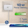 Tecno 18 W Quick Charge 2 A Wall Charger for Mobile  (White, C-Type, Cable Included) - Image 2