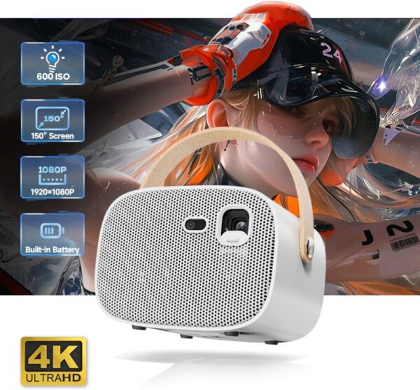 Egate Zen DLP 6X (EGK6) (600 lm) Full HD 1080p Native with 4K Ultra HD Support with Battery | 600 ISO Lumens, Android 9.0, 2GB-32GB