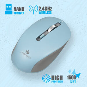 ZEBRONICS Jaguar Wireless Ambidextrous Optical Mouse Wireless Mouse, High Precision, 4 Buttons, Plug & Play Ambidextrous  (2.4GHz Wireless, Blue)